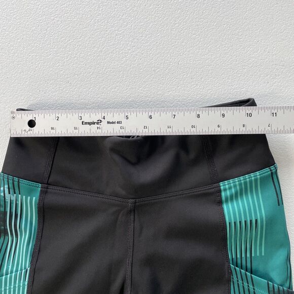 ASICS D1 Leggings Womens XS Athletic Side Pockets Black Green Stripes Activewear - Picture 7 of 11